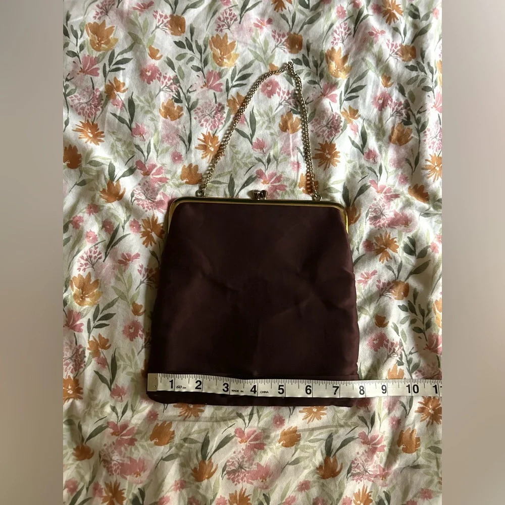 Vintage Unger Burgundy Satin Kiss Lock Clutch w/ Chain Strap - Picture 8 of 9